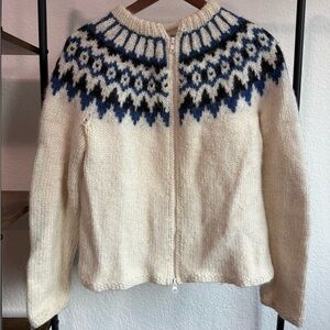 Iceland lopapeysa wool sweater with zipper, S/M